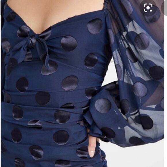 For Love & Lemons‎ Lula Polka Dot Ruched Mini Dress Navy Size S - Picture 9 of 11